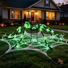 1 Pack 8 Modes 6.7 Ft(Wide) Halloween Giant Spider,Light up Spider with 36 Green picture