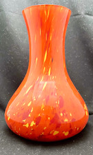 VTG CZECH SPATTER BOHEMIA ART DECO RED/YELLOW GLASS VASE 10.2
