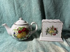 Lenox Orchard In Bloom Teapot & Lid, Napkin Holder, Vegetable Bowl 9.75” picture