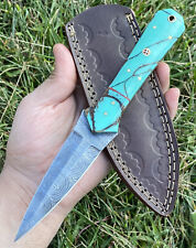 Custom HAND FORGED DAMASCUS STEEL HUNTING DAGGER Double Edge BOOT Knife + sheath picture