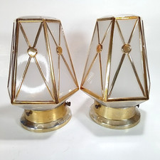 Pair of Halcolite French Style Art Deco Ceiling Lamp Globes & Fixtures VTG picture