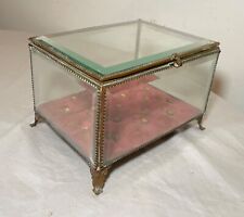 big antique 19th century Victorian glass French brass jewelry box display casket picture