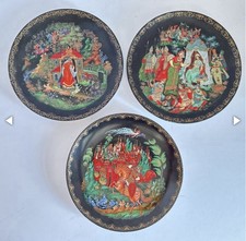 Set of 3 Russian Legends Palekh Porcelain Collector Plates Pushkin Fairy Tales picture