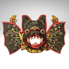 Balinese Winged Bat Mask Hand-Carved Bali Folk Art Gothic Wall Decor picture