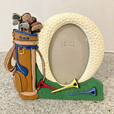 Fetco Golf Themed Ceramic Oval Frame w/Tees and Golf Clubs Holds 4x6 Picture picture