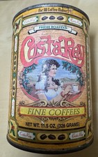 Vintage Costa-Rey Fine Coffees 5 3/8” Tin Farmhouse Decor ~NO RESERVE ~ picture
