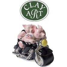 Clay Art Salt and Pepper Shaker Hogs Pig on a Motorcycle Collectible Kitchen NEW picture