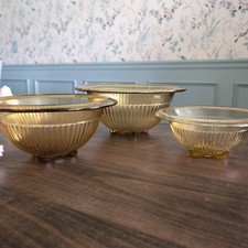 Federal Glass Golden Glow Ribbed Nesting Bowls Depression MCM Mid Century picture