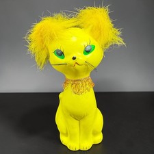 Vintage Norleans Japan Yellow Cat Figurine Feather Ears Mid Century Kitsch 5in picture