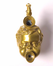 Vintage Cherub Head Oil Lamp Form Vessel Grand Tour Style Gold Tone Metal picture