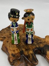 Vtg MCM Kokeshi BOBBLEHEAD/Nodder DOLL Pair JAPANESE Wooden YAJIRO Folk ART 3.5” picture