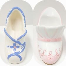 Vintage Ceramic Slipper Shoe Blue / Pink Tealight Candle Holder Shoe LOT of 2 picture