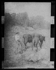 Julian Alden Weir Farmer Plowing with Cattle 1900s Painting Reproduction picture