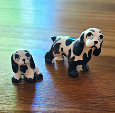 VINTAGE 1951 MINIATURE HAGEN RENAKER BLACK AND WHITE MAMA AND PUPPY FIGURINES picture