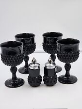 🍇4 Black Onyx Wine Goblets Tiara Indiana Glass Diamond Point Cut Glass 5.25” picture