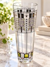 Frank Lloyd Wright Glass Vase Tall Stained Glass Design Yellow Purple  picture