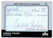 2013 Topps Archives CARRIE FISHER STAR WARS CUT SIGNATURE AUTOGRAPH/AUTO 1/1 picture