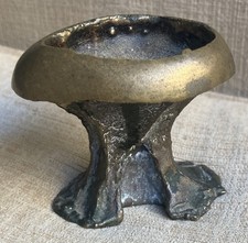 Antique Brutalist Cast Solid Brass Handmade Sculpted Heavy Candle Match Holder picture