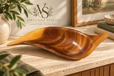 Carved Wood Leaf Bowl Freeform Sculptural Trinket Dish MCM Style Decor picture