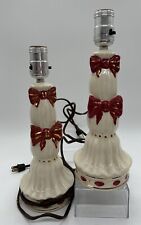 2 Vintage 1950s 1960s PINK BOWS  POTTERY 12” Tall Bedroom Lamp READ picture