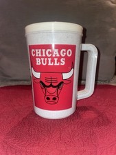 Vintage Chicago Bulls NBA 22 oz Betras Travel Mug Printed Logo Missing Lid 1996 picture