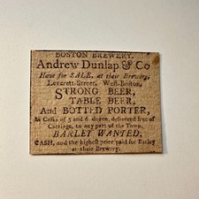 Boston Brewery Andrew Dunlap & Co Beer For Sale W Boston 1799 Clipping 5AK9-S9 picture