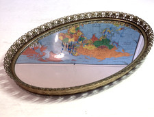 Vintage Oval Gold Tone Filigree Mirrored Tray Vanity 14”X 10 picture