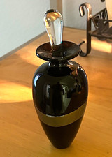 Robert Held Signed Art Glass Perfume Bottle Black w/ Stopper Canada 6.5