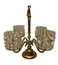 Brass Acrylic 4 Votive Candle Chandelier Holder Stand Hollywood Regency Glam 13” picture