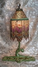 Vintage Art Nouveau Lady Figurine Lamp Nude Metal Beaded Shade SARSAPARILLA picture