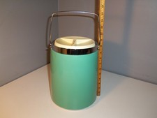 VTG Retro Mid Century Turquoise Atomic Ice Bucket Chrome Allied Mutual, Iowa picture