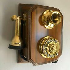 Reproduction Wooden Retro Telephone Rotary Dial Mechanical Bell Wall Mount picture
