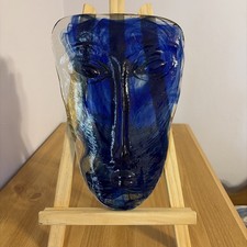 Vintage Jaramillo Brothers Mexico Art Glass Face Mask, Cobalt Blue Sky Dreamer picture