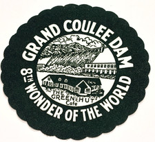 vintage felt souvenir coaster Grand Coulee Dam Green Hut Cafe Washington picture