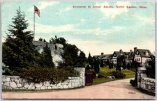 North Easton Massachusetts MA, 1911 Entrance to Ames Estate, Stone Wall Postcard picture
