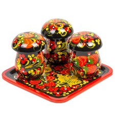 4-pc Khokhloma Wooden Spice Set Salt and Pepper Shaker Set 5.7