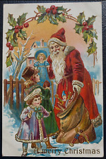 Santa Claus  With Victorian Children~Doll~Toys~Antique Christmas~Postcard~k346 picture