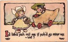 Vintage Postcard Blonde Dutch Children Toy Cart Comic Fantasy Art early 1900s picture
