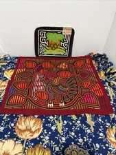 Lot of 2 Vintage Kuna Mola Panels Hand Sewn Panama Folk Art Bird Tagged Set picture