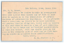 c1880's Mr. R.E. Boyer JA Jackson & Co Des Moines Iowa IA Creston IA Postal Card picture