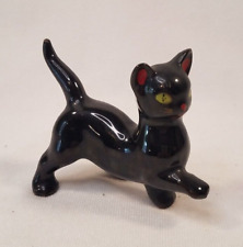 Vintage Mini Black Cat Figurine Ceramic Japan Mid Century Green Eye Prancing 3