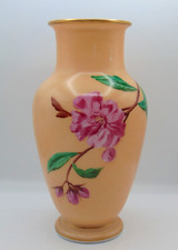 Antique French Baccarat Peach Opaline Hand Painted Pink Magnolia Art Glass Vase picture