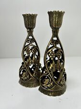 Vintage Ornate Brass tone Sabbath Candle Stick Holders Gothic Grape Altar 6