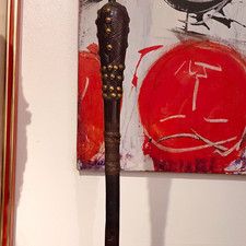 African carved wood Chokwe Staff with Brass Tacks picture