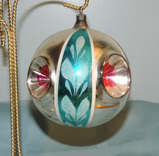 Vintage Jumbo Quadruple Indent Glass Teal & Silver Ornament 4.5