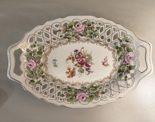 Vtg Bavaria LDBC China Oval Reticulated Floral Bowl Made In Germany  11” X 7.5” picture