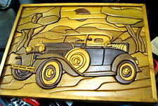 Vintage SIGNED Lath Wood Mosaic Model A in the dessert picture