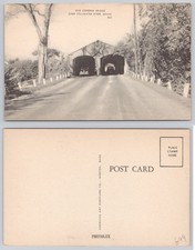Vintage Stillwater River, Maine Covered Bridge Postcard w/ Cars Photolux picture