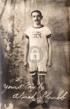 Alfred Shrubb British Athlete Runner w Union Jack RPPC Photo Postcard COPY picture