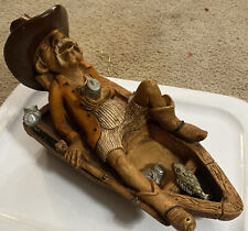 Vintage 1987 Shade Tree Creation Carved Art Sleeping Fisherman Drinking Fishing picture
